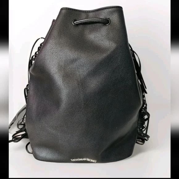 Victoria's Secret Fashion Backstage Black Faux Fur Fringe Backpack Bucket Bag - Picture 9 of 9